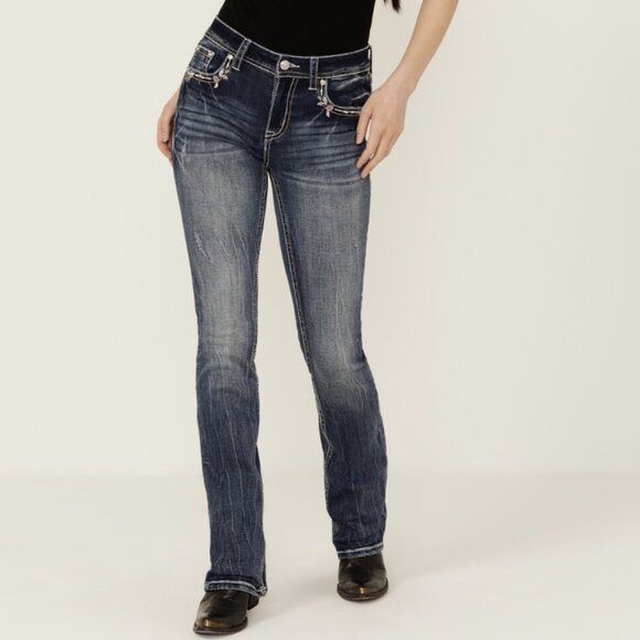 Grace in LA Women's Medium Wash Mid Rise Bootcut Stretch Denim Jeans EUC Sz 30 - Picture 2 of 8